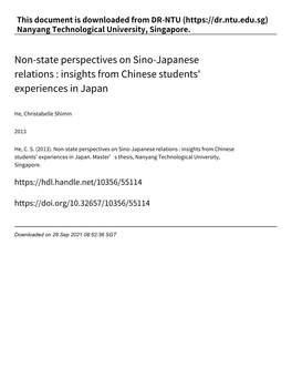 Non‑State Perspectives on Sino‑Japanese Relations : Insights from Chinese Students' Experiences in Japan
