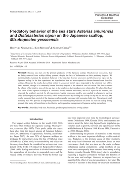 Predatory Behavior of the Sea Stars Asterias Amurensis and Distolasterias Nipon on the Japanese Scallop, Mizuhopecten Yessoensis