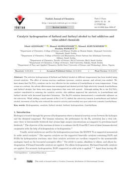 Catalytic Hydrogenation of Furfural and Furfuryl Alcohol to Fuel Additives and Value-Added Chemicals