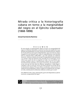 Mirada Crítica a La Historiografía Cubana En Torno a La Marginalidad Del Negro En El Ejército Libertador (1868-1898)