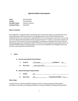 Species Assessment for Paddlefish