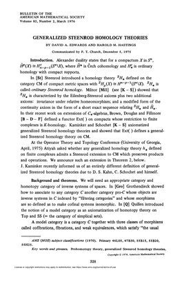 GENERALIZED STEENROD HOMOLOGY THEORIES Introduction. Alexander Duality States That for a Compactum Xinsn, HP(X)^H^P T(Sn\X)9