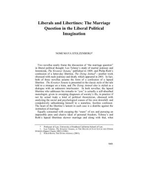 Liberals and Libertines: the Marriage Question in the Liberal Political Imagination