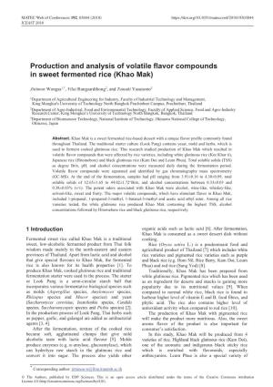 Production and Analysis of Volatile Flavor Compounds in Sweet Fermented Rice (Khao Mak)