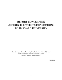 Report Concerning Jeffrey E. Epstein's Connections to Harvard University