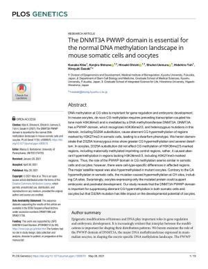 The DNMT3A PWWP Domain Is Essential for the Normal DNA Methylation Landscape in Mouse Somatic Cells and Oocytes