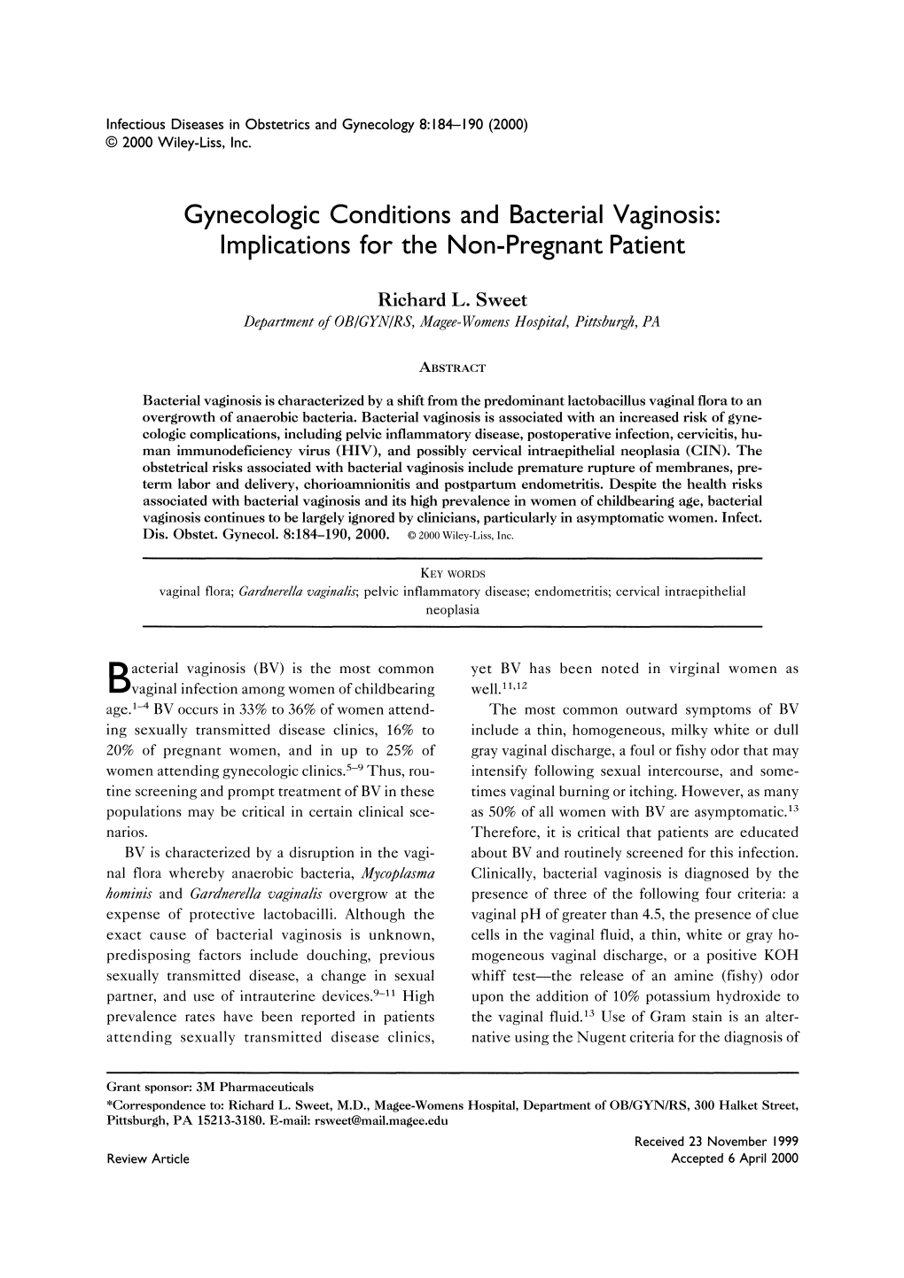 Gynecologic Conditions and Bacterial Vaginosis: Implications for the Non-Pregnant Patient