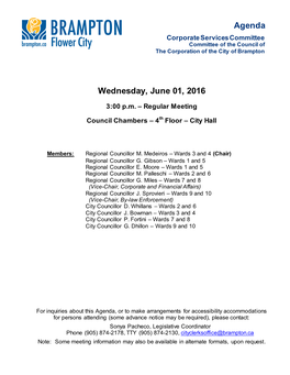 Corporate Services Committee Agenda for June 1, 2016