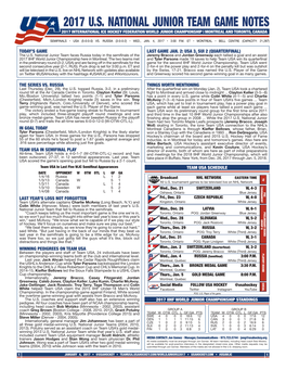 2017 U.S. National Junior Team Game Notes Game Team Junior National U.S