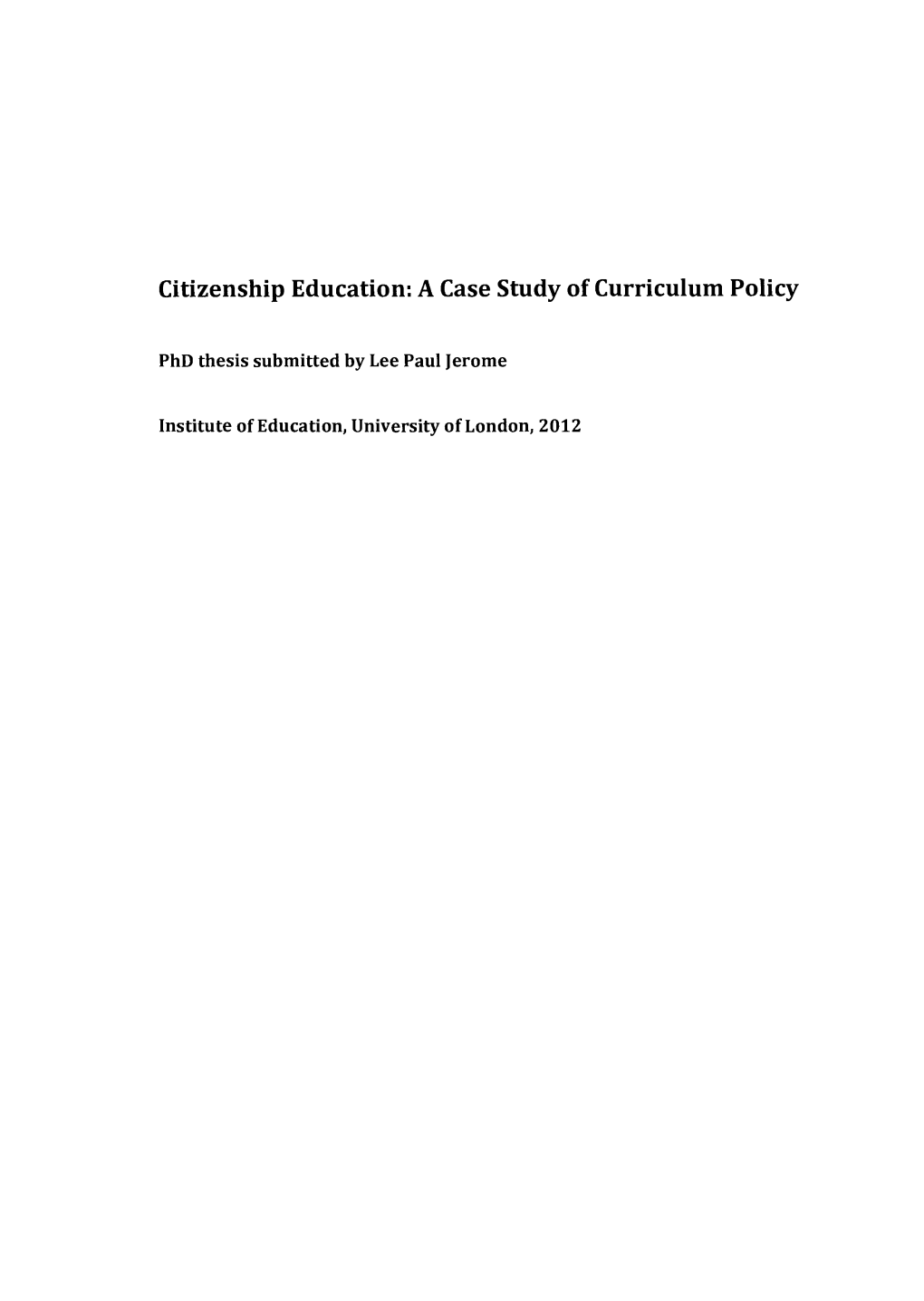 Citizenship Education: a Case Study of Curriculum Policy