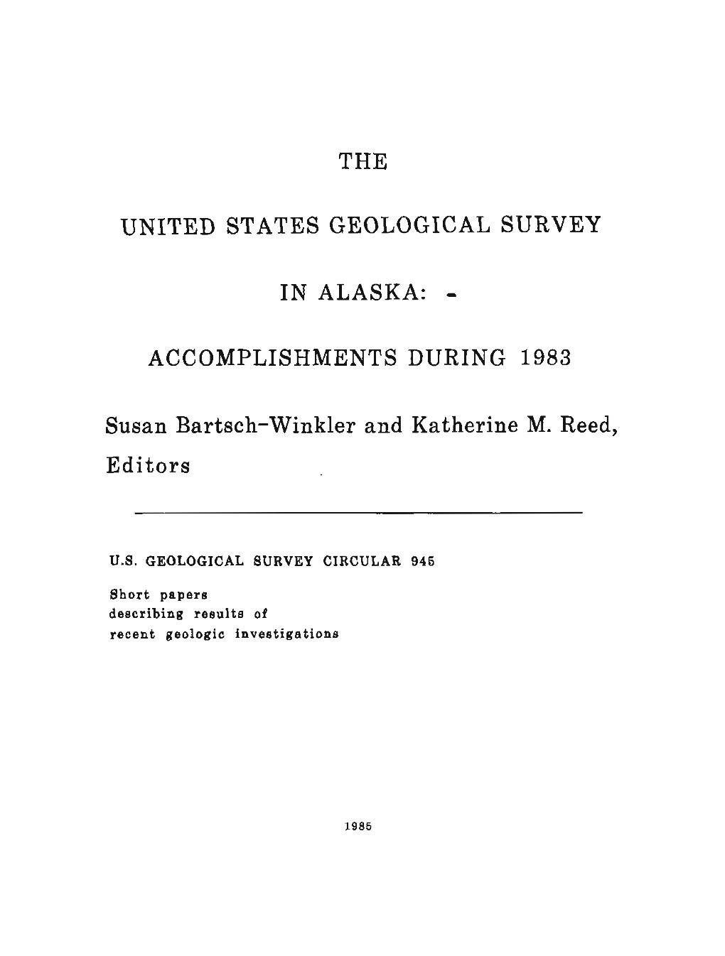 The United States Geological Survey in Alaska: Accomplishments During 1983