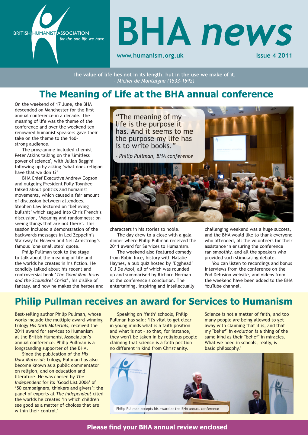 Philip Pullman Receives an Award for Services to Humanism The