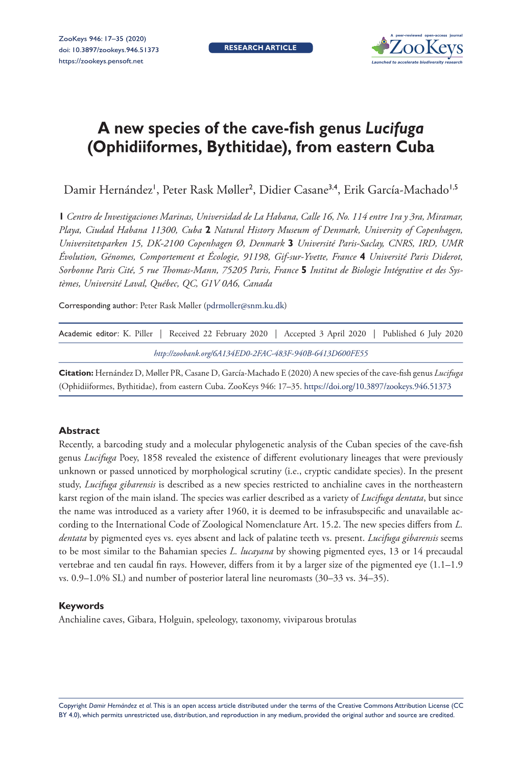 Ophidiiformes, Bythitidae), from Eastern Cuba