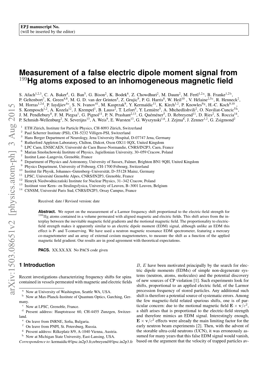 Arxiv:1503.08651V2 [Physics.Atom-Ph] 3 Aug 2015