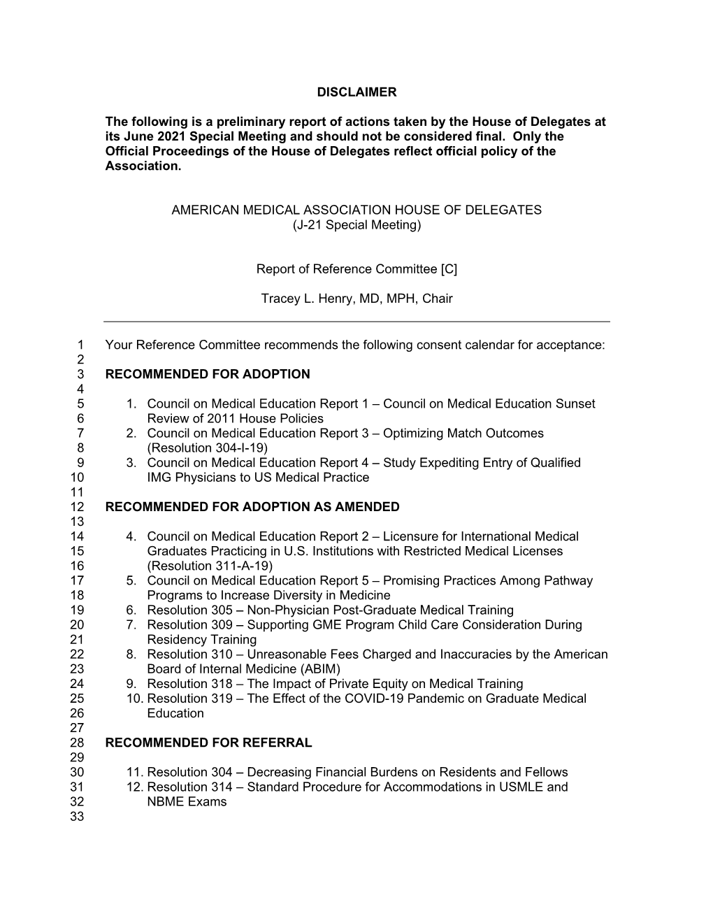 J21 Report of Reference Committee C