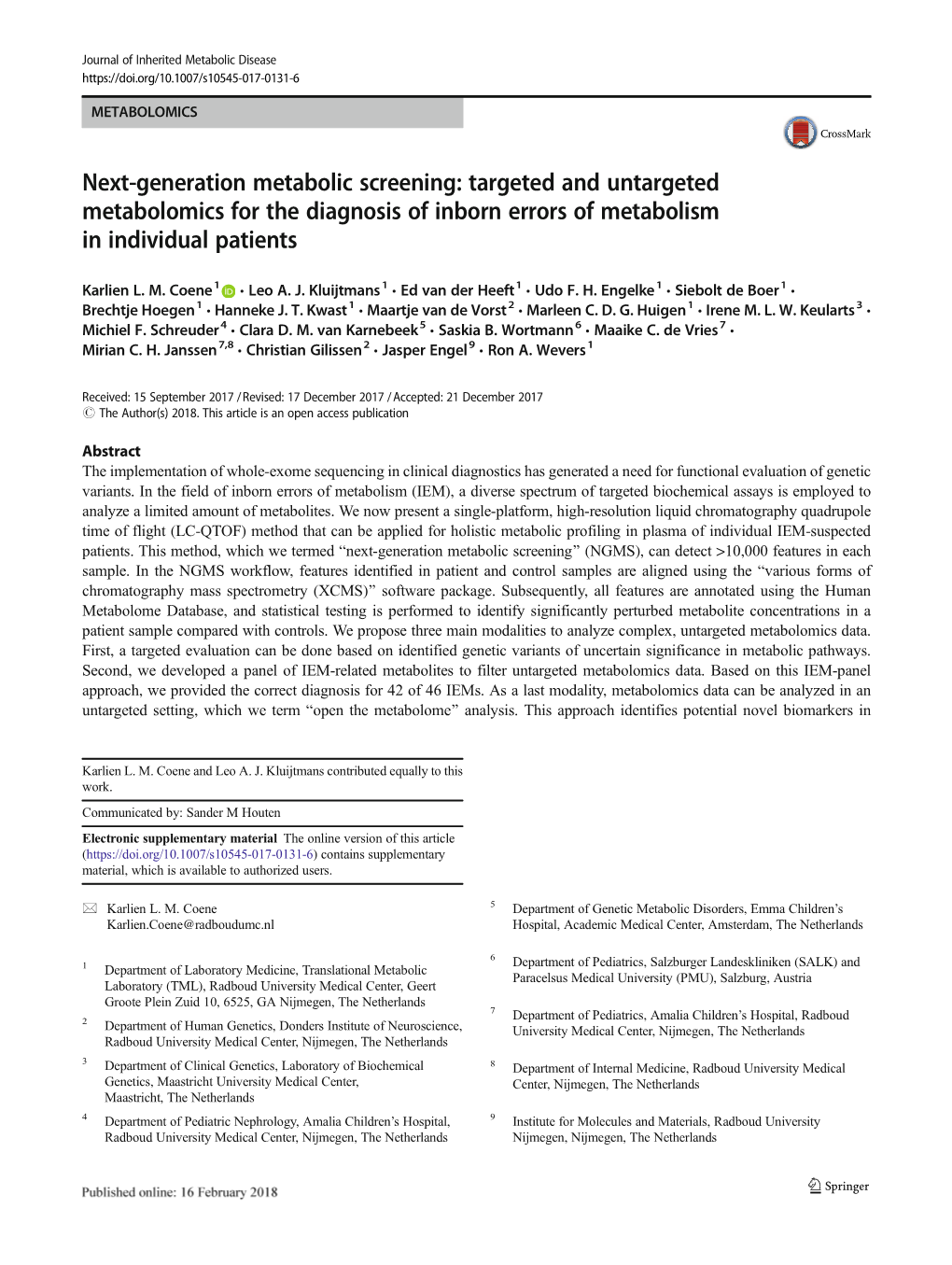 Next-Generation Metabolic Screening: Targeted and Untargeted Metabolomics for the Diagnosis of Inborn Errors of Metabolism in Individual Patients