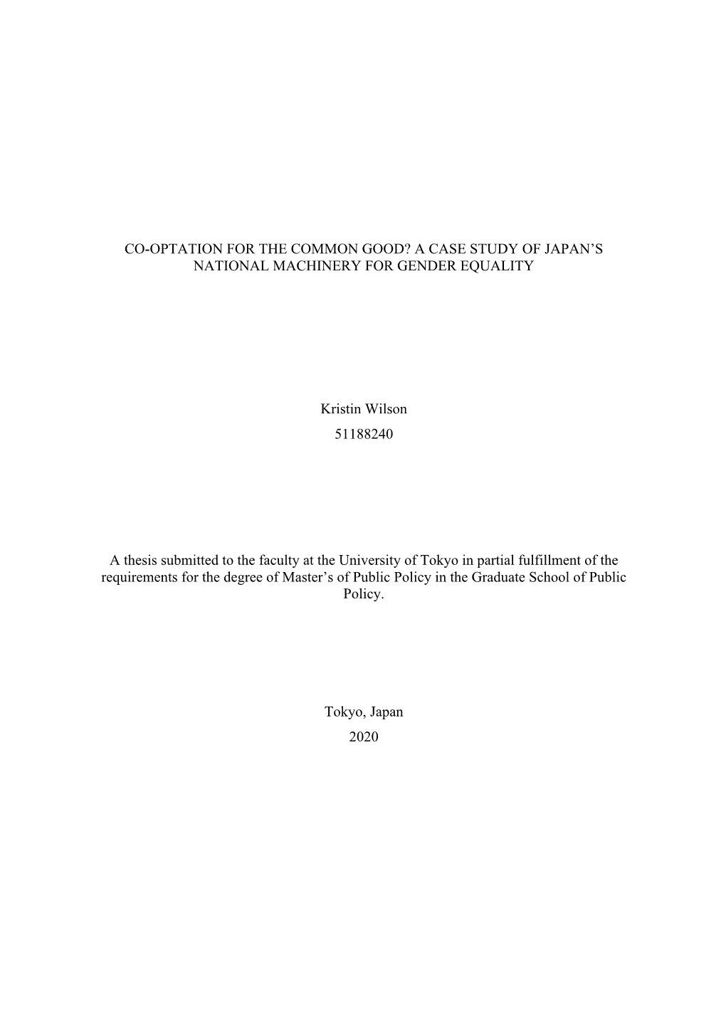 Co-Optation for the Common Good? a Case Study of Japan’S National Machinery for Gender Equality