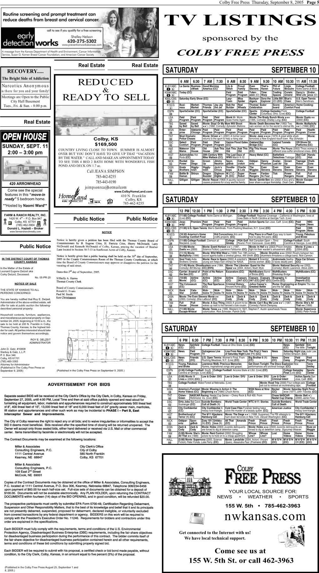 TV LISTINGS Sponsored by the COLBY FREE PRESS