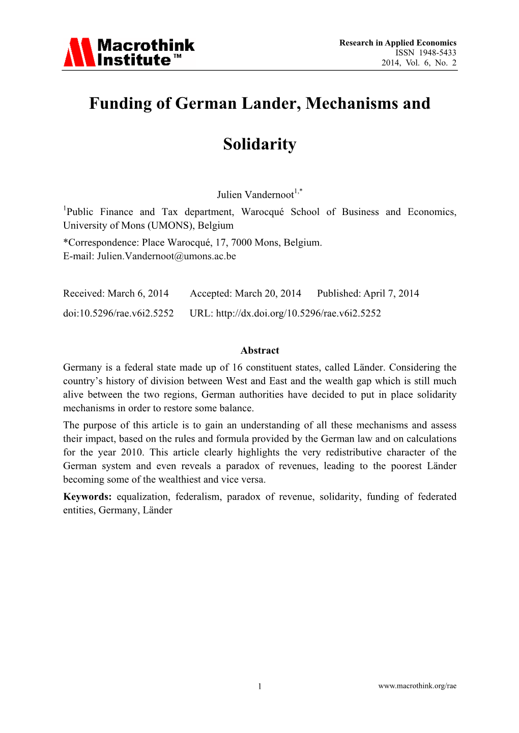 Funding of German Lander, Mechanisms and Solidarity