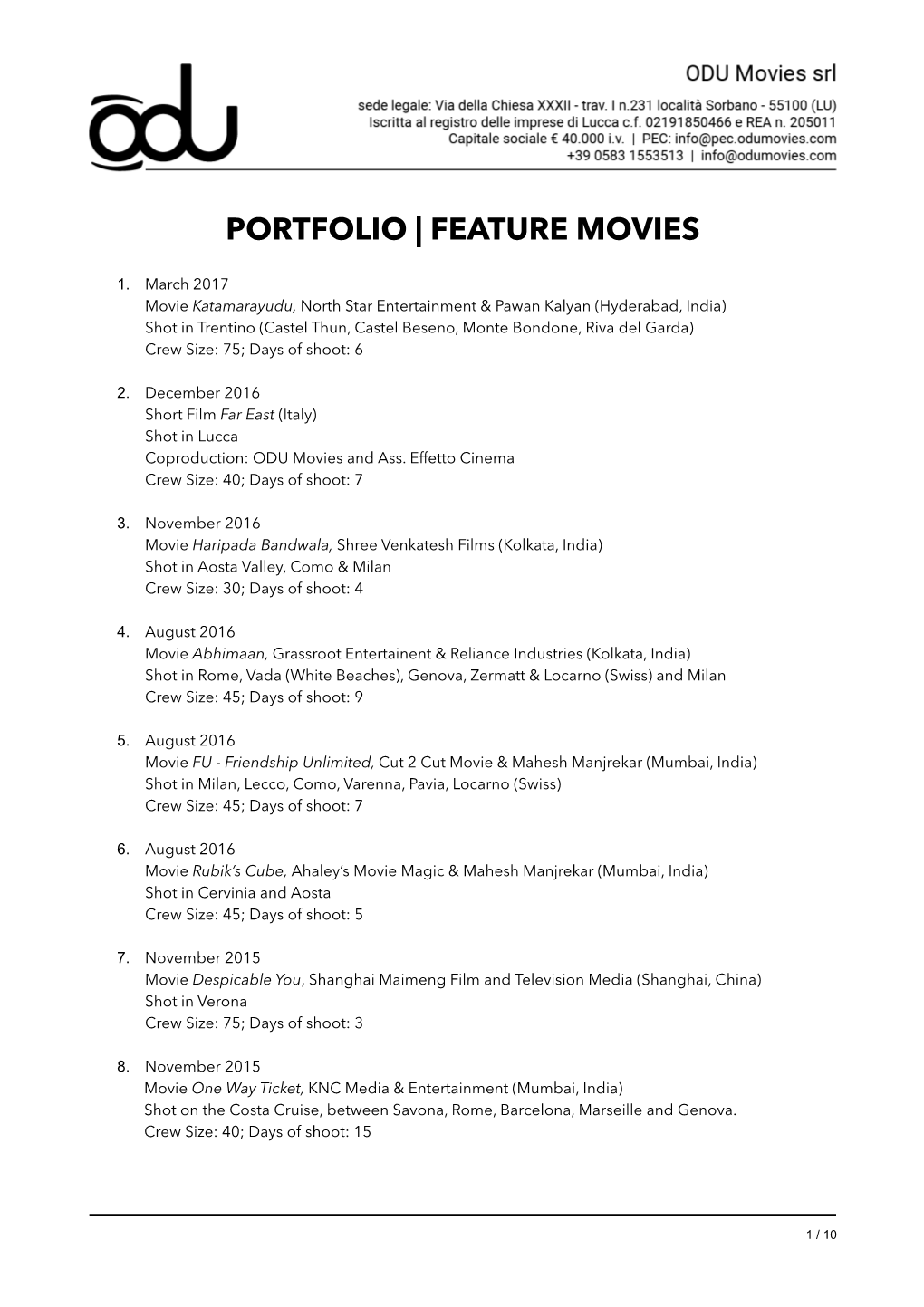 ODU MOVIES SRL PORTFOLIO.Pages