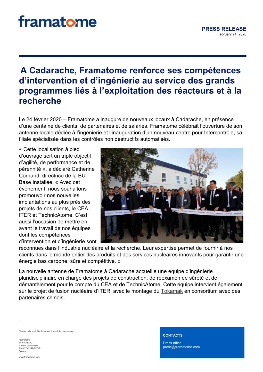 A Cadarache, Framatome Renforce Ses Compétences D'intervention Et D