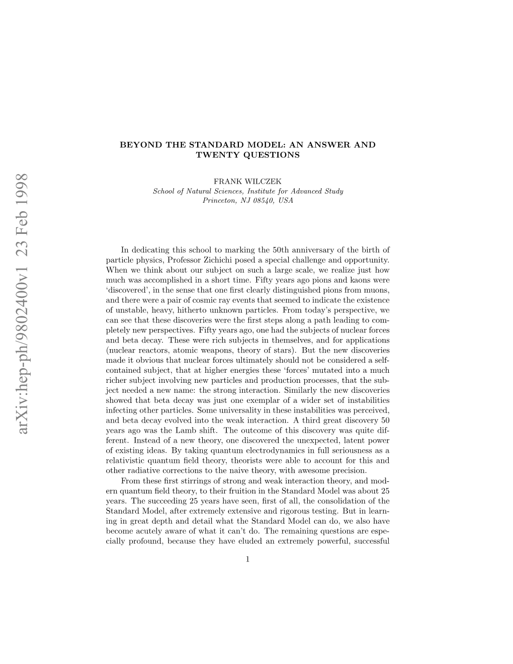 Arxiv:Hep-Ph/9802400V1 23 Feb 1998 Ilypoon,Bcuete Aeeue Neteeypowe Extremely an Quest Eluded Remaining W Have the Do, They Can Do