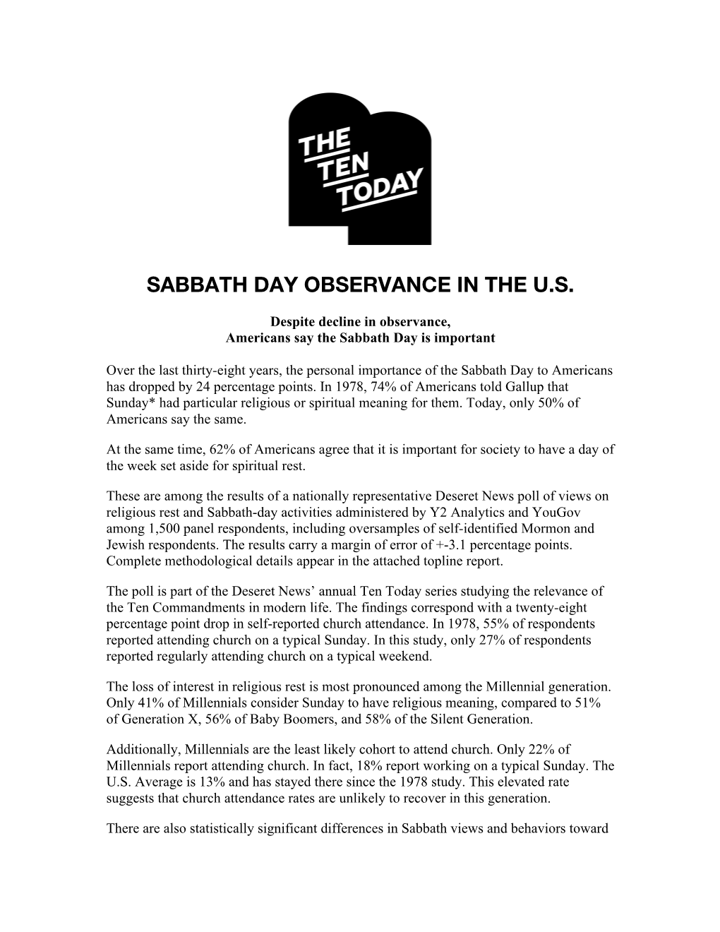 Sabbath Day Observance in the U.S