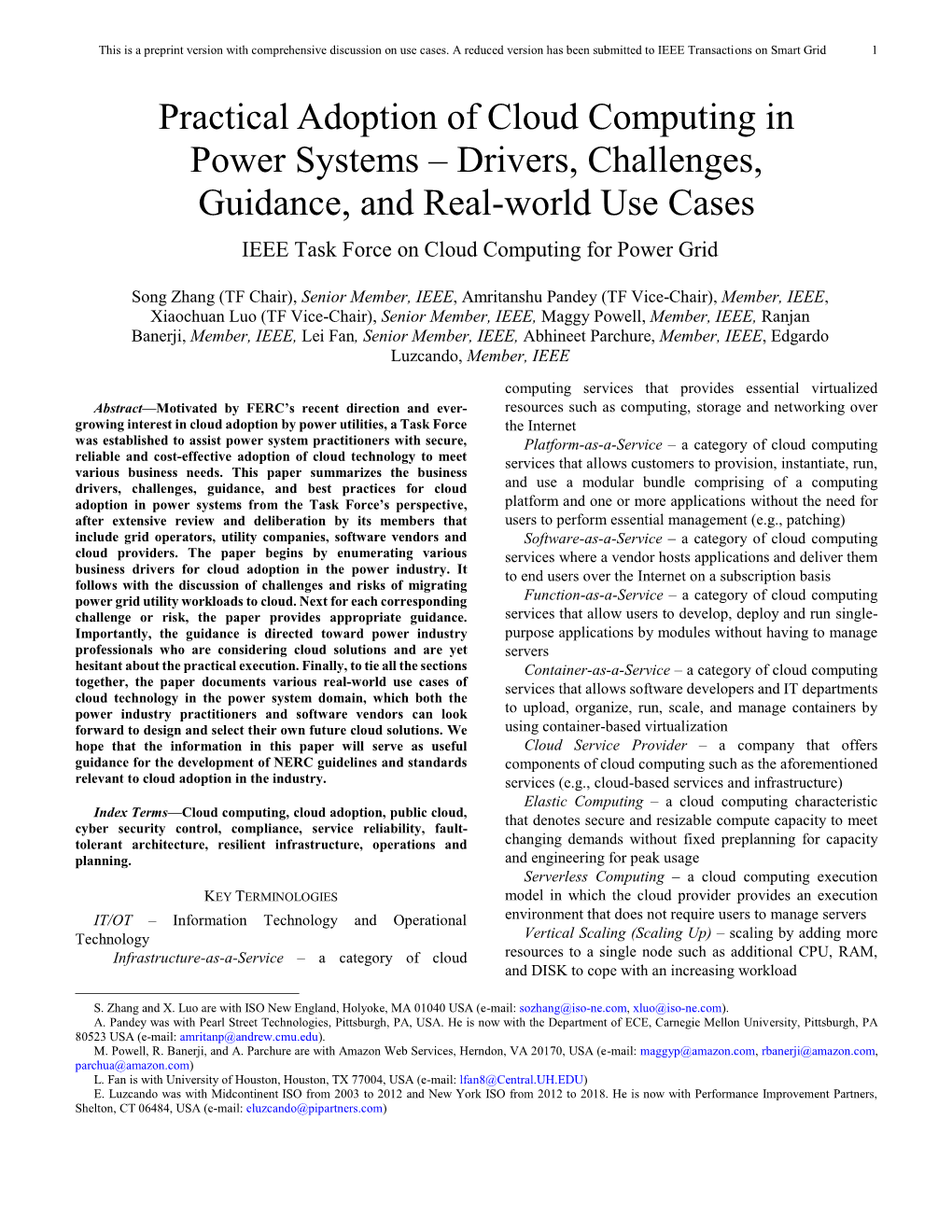 Practical Adoption of Cloud Computing in Power Systems – Drivers, Challenges, Guidance, and Real-World Use Cases IEEE Task Force on Cloud Computing for Power Grid