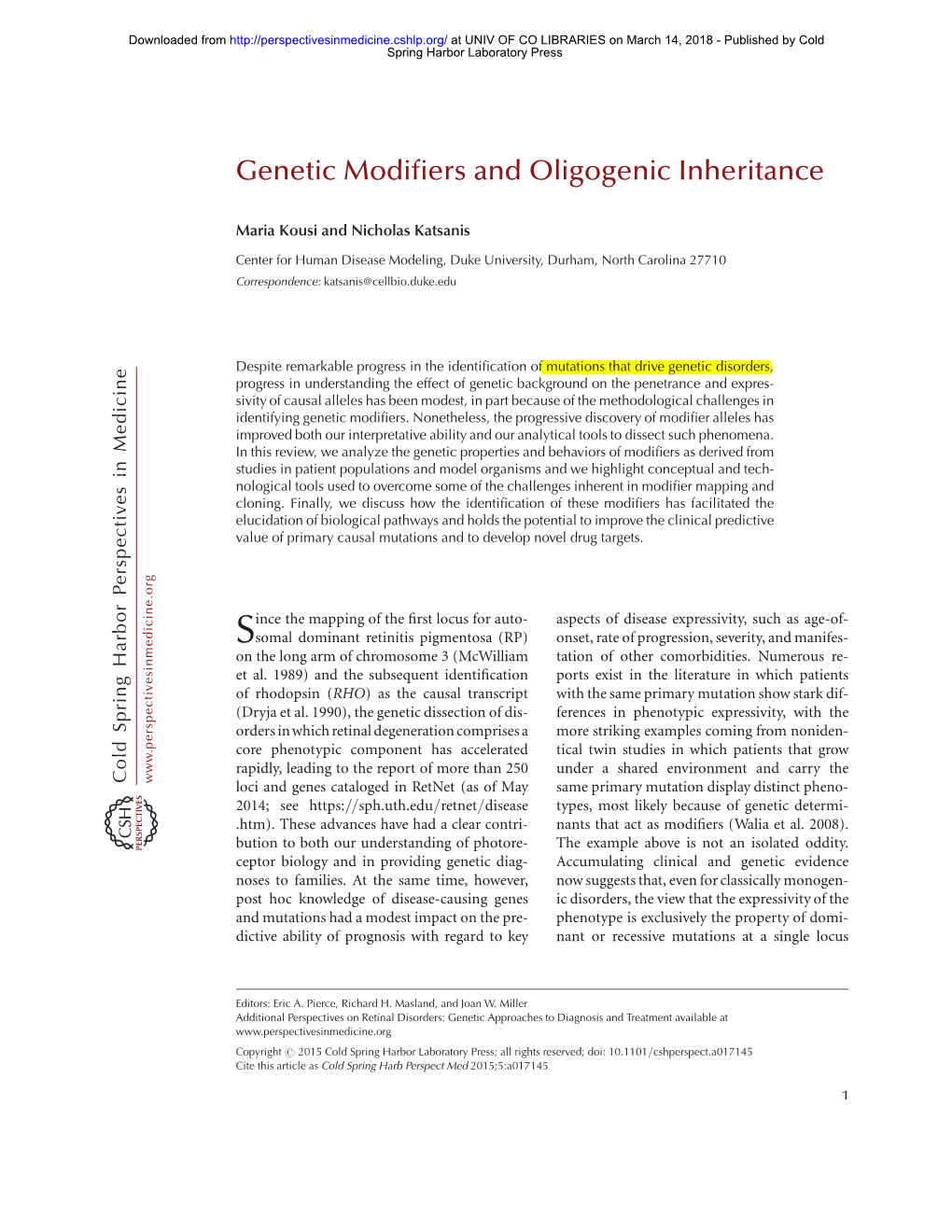 Genetic Modifiers and Oligogenic Traits