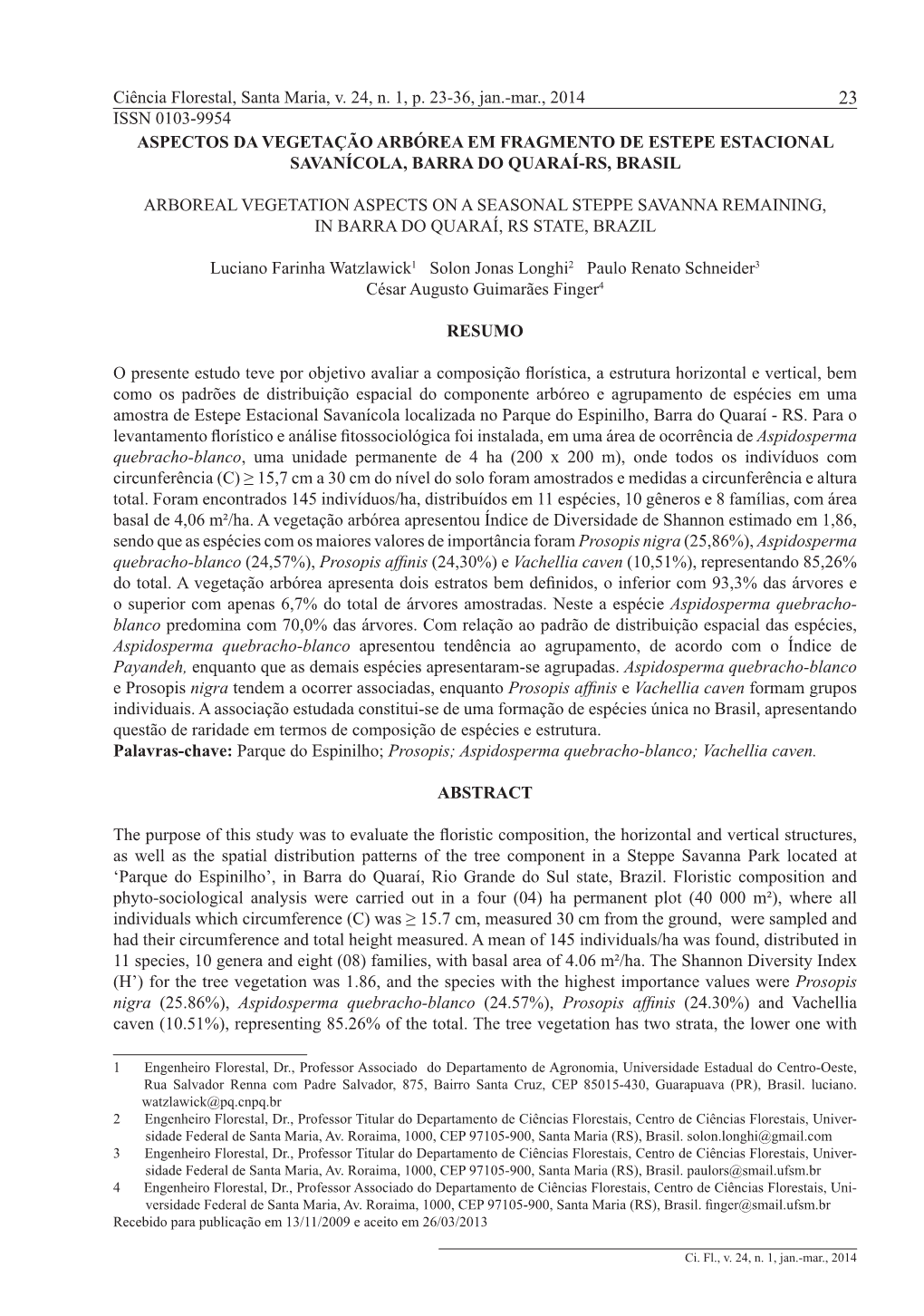 Ciência Florestal, Santa Maria, V. 24, N. 1, P. 23-36, Jan