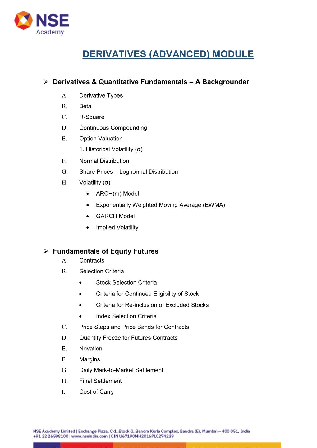 Course Outline: Derivatives (Advanced) Module(.Pdf)