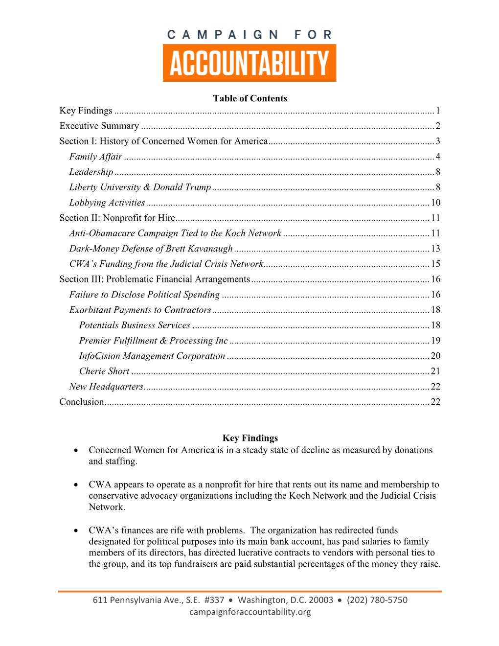 (202) 780-5750 Campaignforaccountability.Org Executive Summary