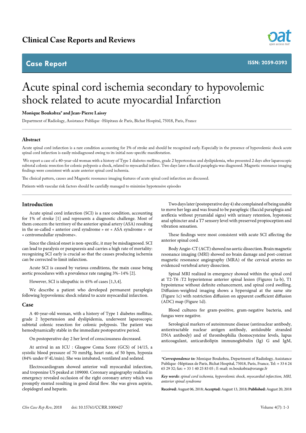 Acute Spinal Cord Ischemia Secondary to Hypovolemic Shock Related To