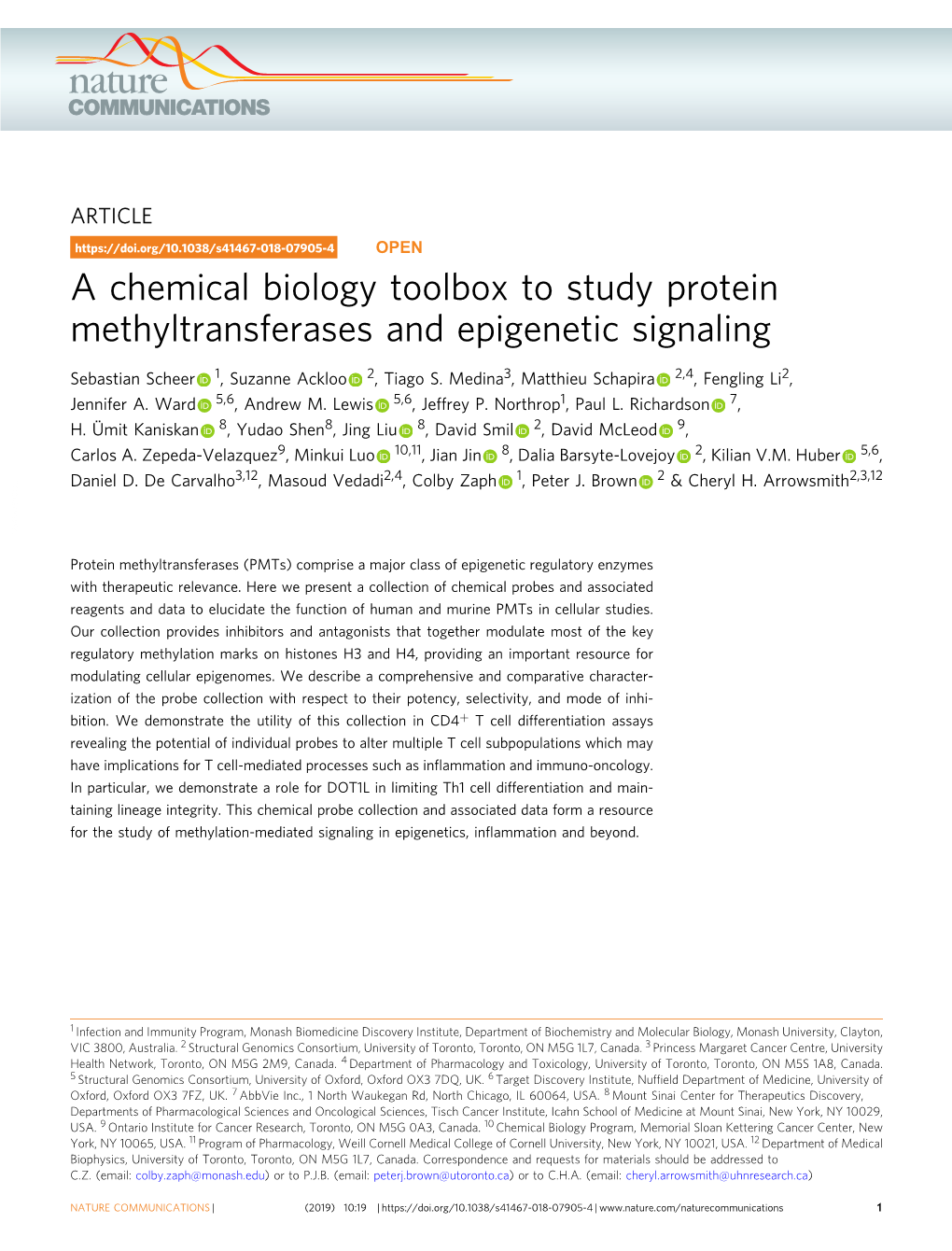 A Chemical Biology Toolbox to Study Protein Methyltransferases and Epigenetic Signaling