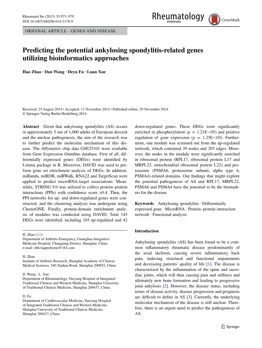 Predicting the Potential Ankylosing Spondylitis-Related Genes Utilizing Bioinformatics Approaches