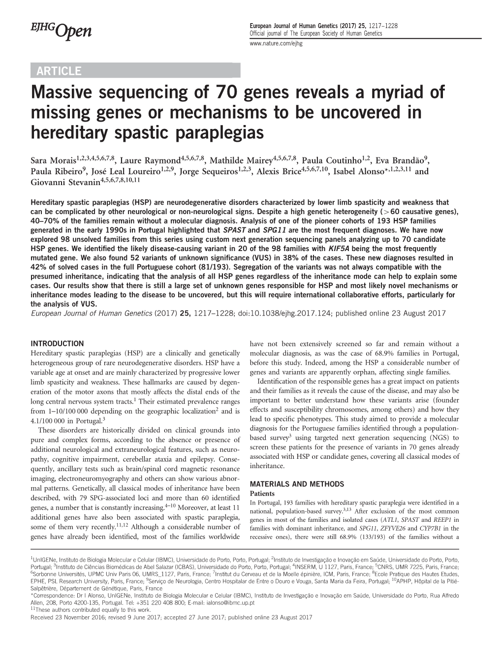 Massive Sequencing of 70 Genes Reveals a Myriad of Missing Genes Or Mechanisms to Be Uncovered in Hereditary Spastic Paraplegias