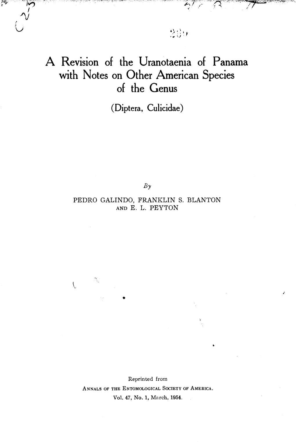 A Revision of the Uranotaenia of Panama with Notes on Other American Species of the Genus