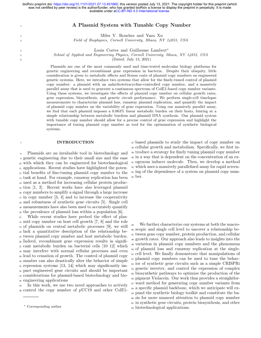 A Plasmid System with Tunable Copy Number