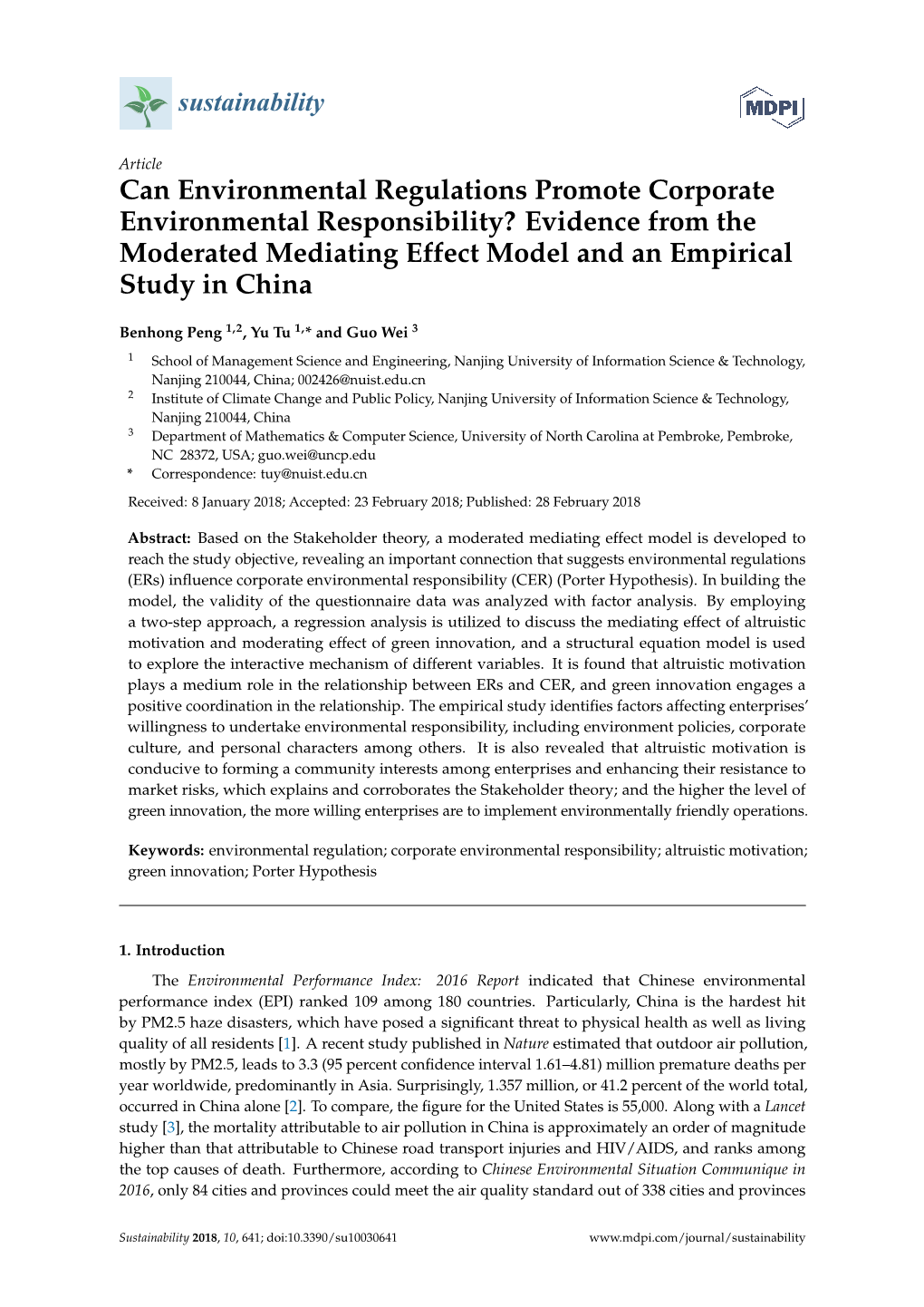Can Environmental Regulations Promote Corporate Environmental Responsibility? Evidence from the Moderated Mediating Effect Model and an Empirical Study in China