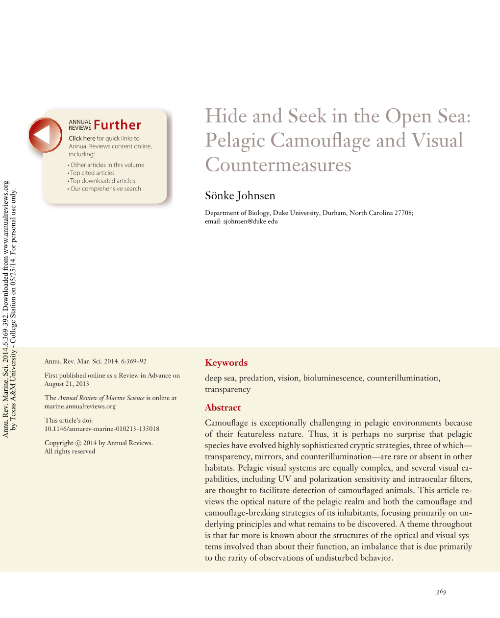 Hide and Seek in the Open Sea: Pelagic Camouflage and Visual