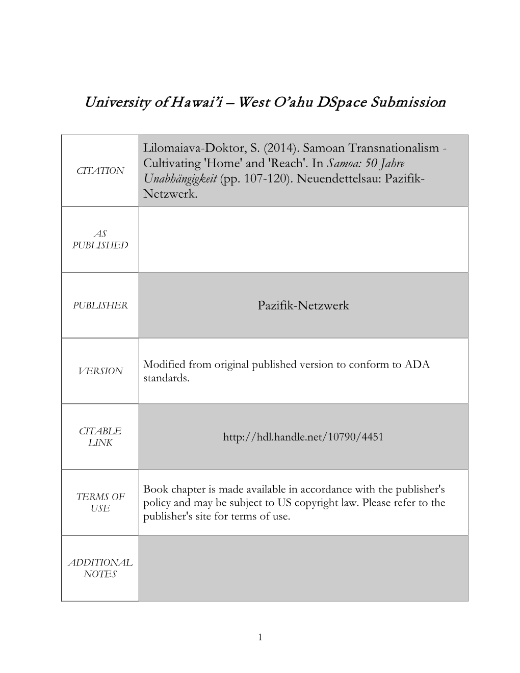 Samoan Transnationalism - Cultivating 'Home' and 'Reach'