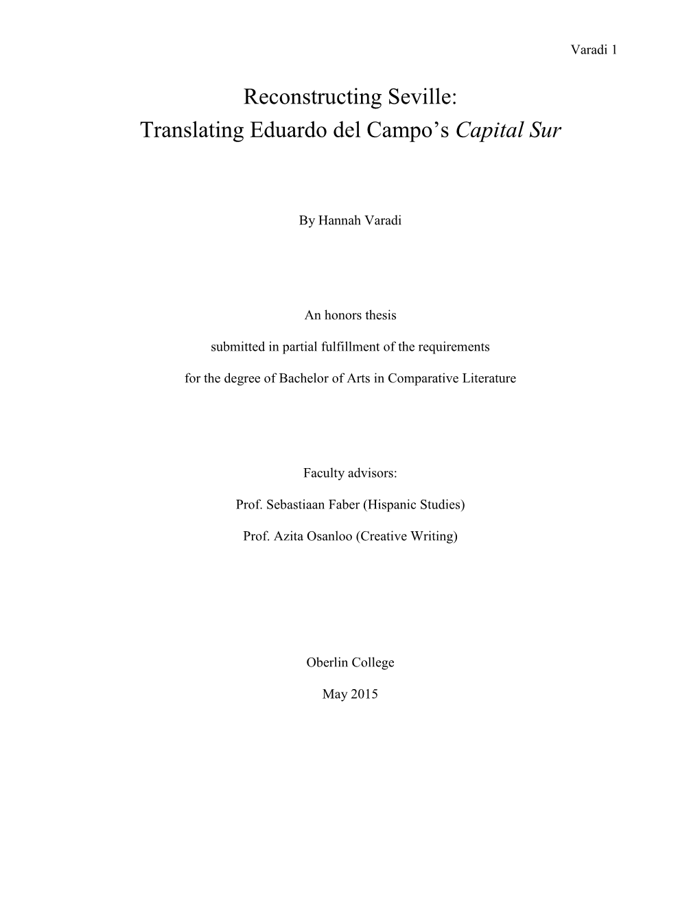 Reconstructing Seville: Translating Eduardo Del Campo’S Capital Sur