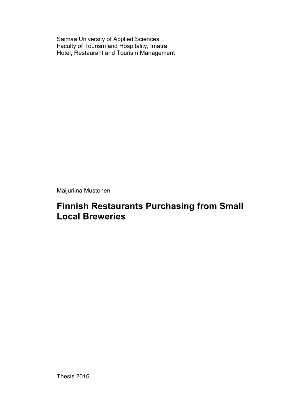 Finnish Restaurants Purchasing from Small Local Breweries