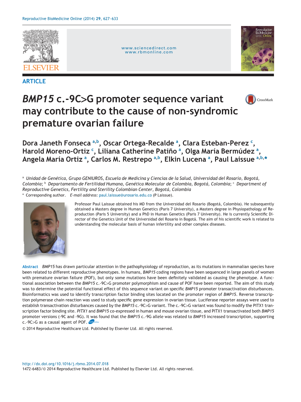 BMP15 C.-9C>G Promoter Sequence Variant May Contribute to the Cause