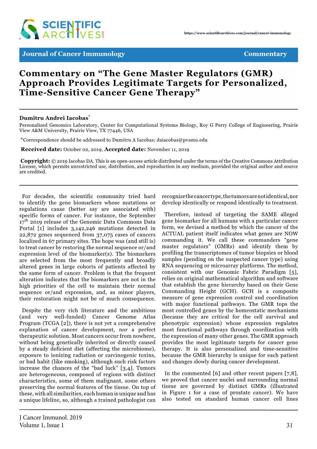 Commentary on “The Gene Master Regulators (GMR)Approach