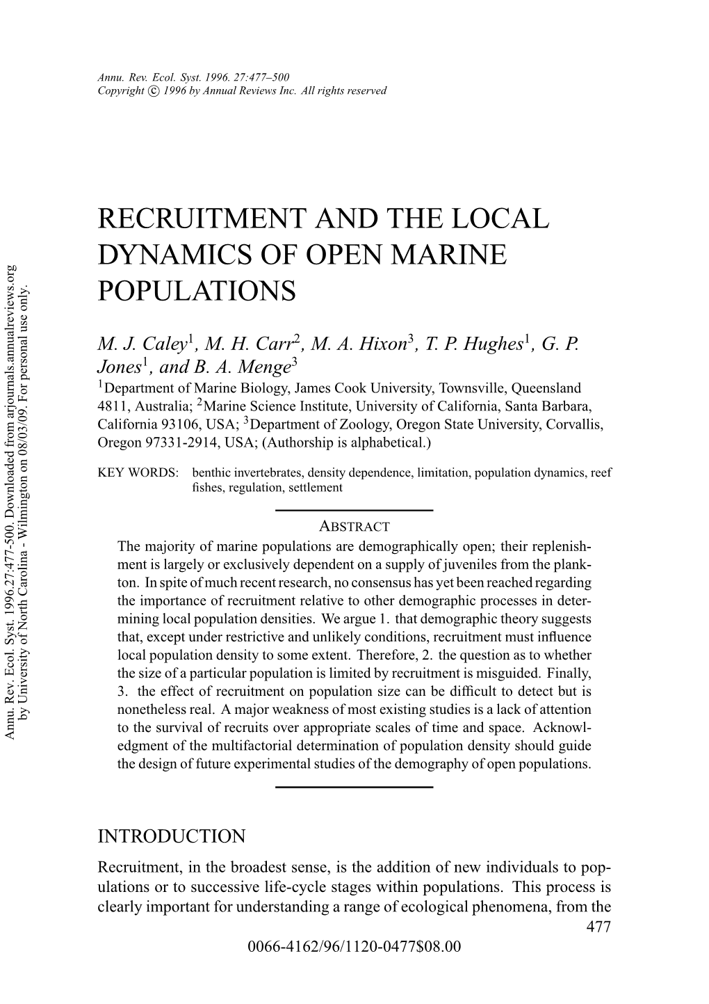 Recruitment and the Local Dynamics of Open Marine Populations