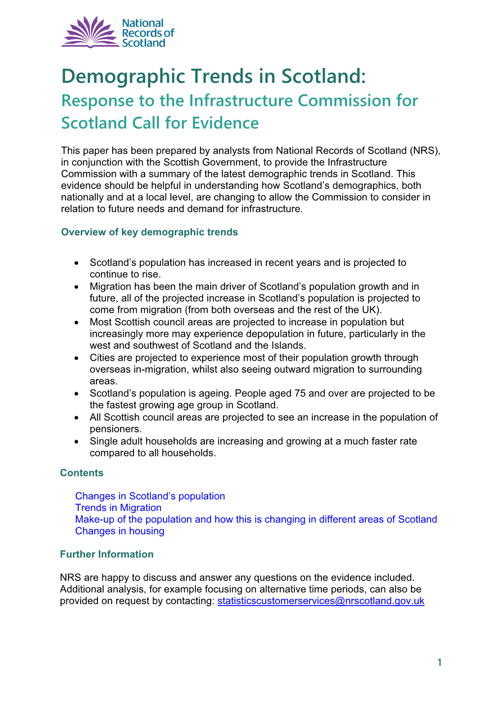 Demographic Trends in Scotland: Response to the Infrastructure Commission for Scotland Call for Evidence