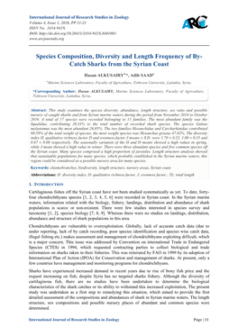 Species Composition, Diversity and Length Frequency of By- Catch Sharks from the Syrian Coast