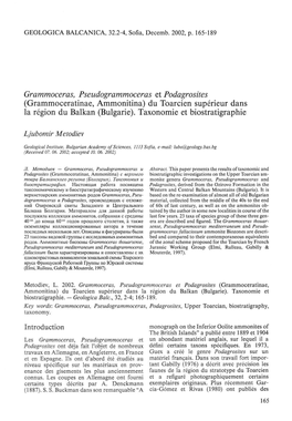 Grammoceras, Pseudogrammoceras Et Podagrosites (Grammoceratinae, Ammonitina) Du Toarcien Superieur Dans La Region Du Balkan (Bulgarie )