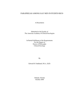 Paraphilias Among Gay Men in Puerto Rico